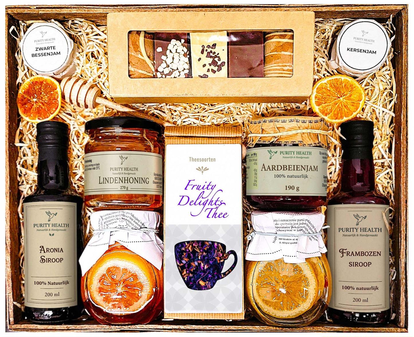 Cadeaupakket XL met Thee, Siroop, Honing, Confituur en Kruidkoeken