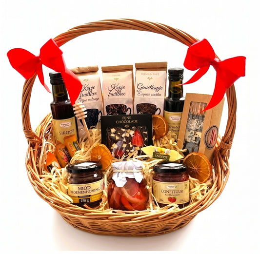 CADEAUMAND CADEAU BLOEMENHONING THEE CONFITUUR CHOCOLADE KERSTMIS PASEN