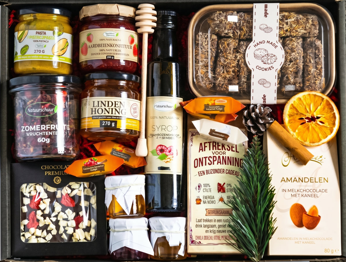 CADEAUMAND CADEAU HONING THEE JAM KOEKJES FEESTDAGEN