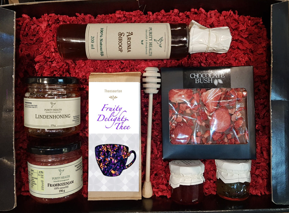 Premium Cadeaubox met Thee, Honing, Siroop, Confituur en Chocolade