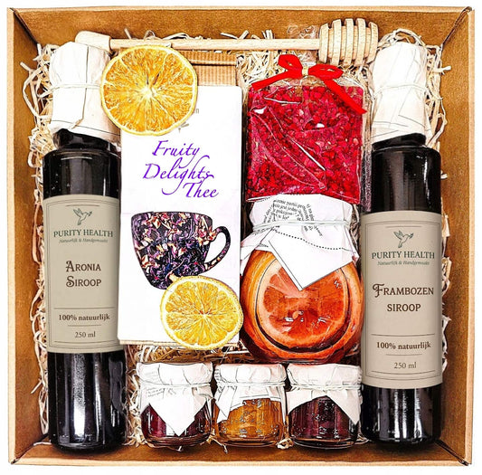 Cadeaupakket met Thee, Siroop, Honing, Confituur en Chocolade