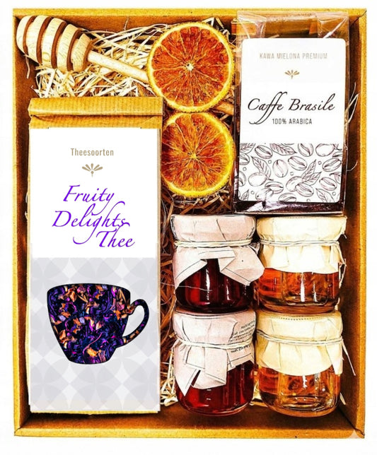 Cadeaumand met Thee, Koffie, Honing en Confituur
