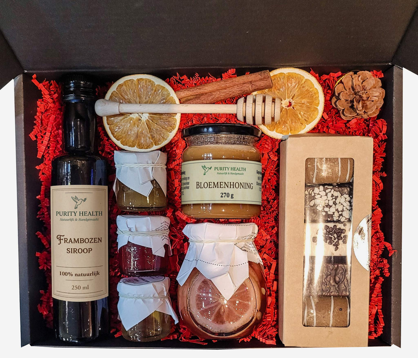 Premium Cadeaubox met Honing, Siroop, Confituur en Kruidkoeken